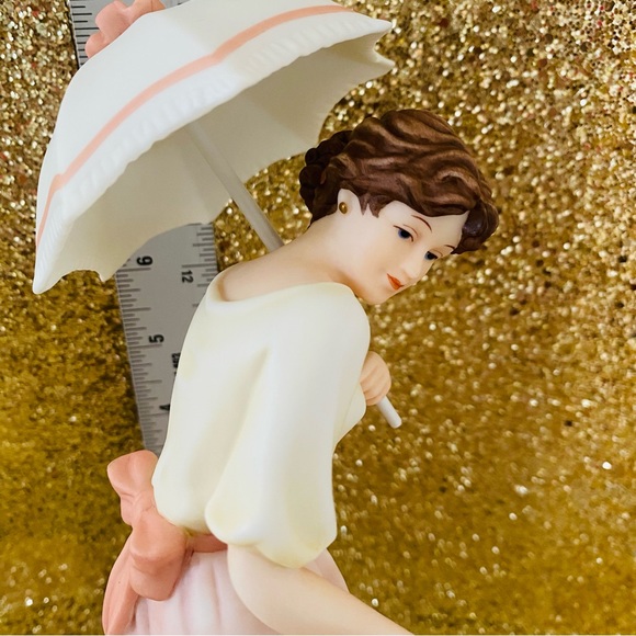 Home Interior Lady Figurine  14004 Pearl Parasol Pink Umbrella Homco new no box - Picture 2 of 11